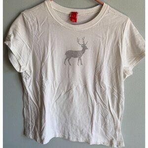 Womens Sparkle Raindeer White Short Sleeve Tee XXL 100% Cotton Casual Festive